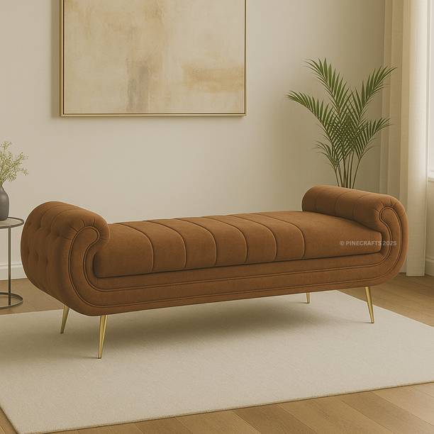 PineCrafts Premium Velvet Settee Curved Upholstered Bench Solid Wood Steel Legs No Storage Solid Wood Settee