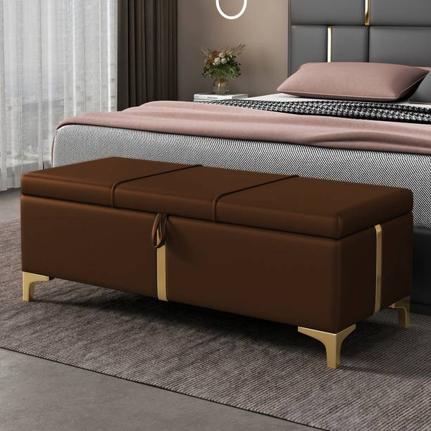 TFS Velvet Fabric Golden Strip Design Bench/Couch/ Diwan For Bedroom, Living-room Solid Wood Settee