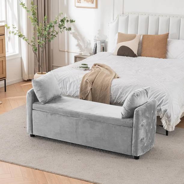 Wu Dtimber Upholstered Bedroom End-of-Bed Bench with Hidden Storage & Cushions Engineered Wood Settee