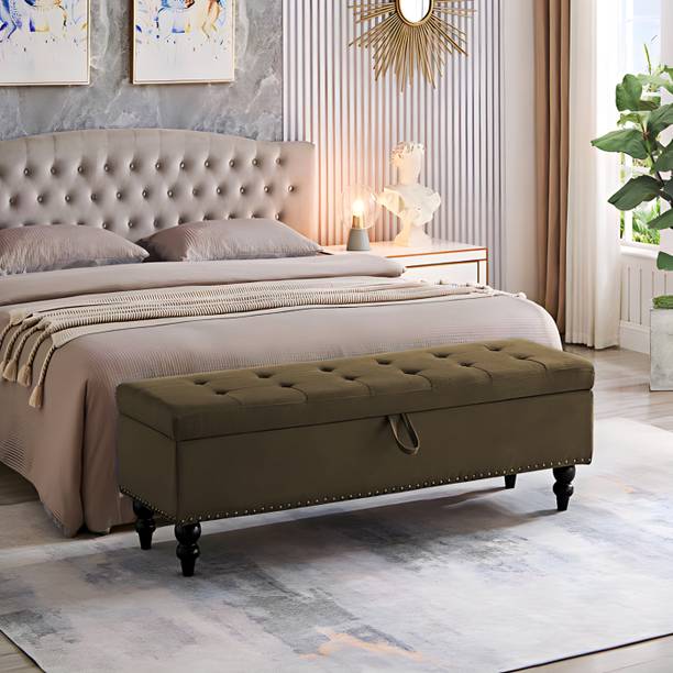TFS Golden Nail-Head Tufted Sofa/Settee 3 Seater with Storage Box For Bedroom/Living Foam Settee