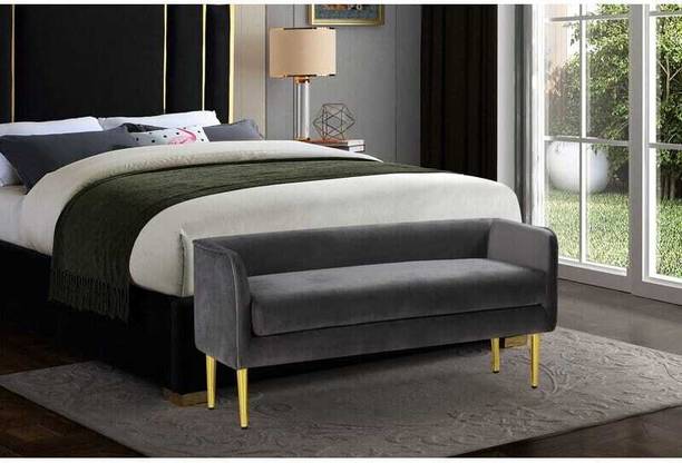 TFS Armrest & Backrest Upholstered Bench with Gold Finish Legs 2 Seater Solid Wood Settee