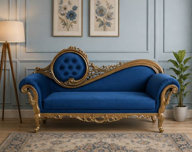 ALFA WOODEN NEST Royal Handcrafted Wooden Diwan with Floral Detailing and Tufted Upholstery Solid Wood Diwan