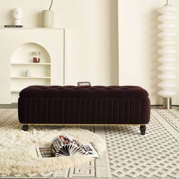 TFS Luxury Button & Lining Tufted Cushion Design Storage Box Ottoman /Sofa For Home Solid Wood Settee