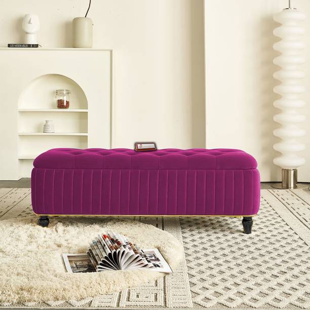 TFS Luxury Button & Lining Tufted Cushion Design Storage Box Ottoman /Sofa For Home Solid Wood Settee