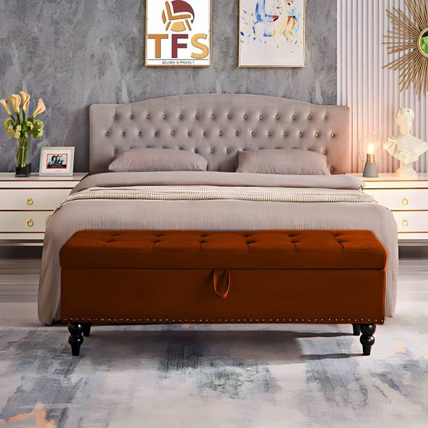 TFS Luxury Velvet Tufted Settee/Sofa 3 Seater with Storage Box For Bedroom/Living Solid Wood Settee