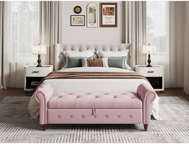 MAJESTIC MART Tufted Settee Bench with Premium Velvet & Storage | Living Room, Bedroom, Office Solid Wood Settee