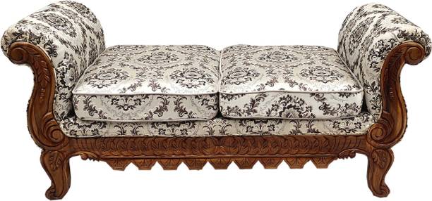 W.S.HANDICRAFTS W.S.HANDICRAFTS Solid Teak Wood Handcarved 2 Seater Couch With Cushion Solid Wood Settee