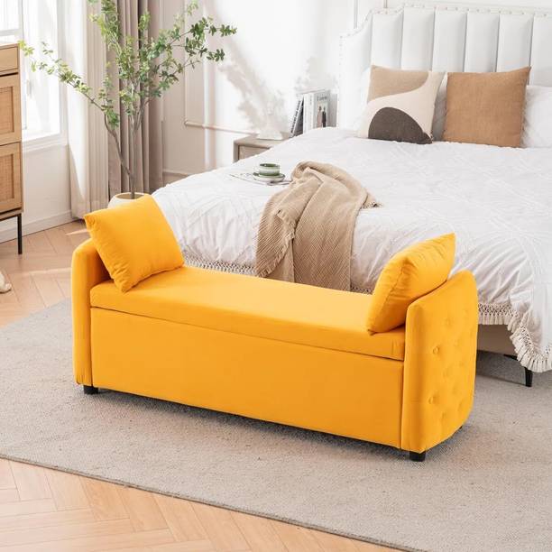 Wu Dtimber Upholstered Bedroom End-of-Bed Bench with Hidden Storage & Cushions Engineered Wood Settee