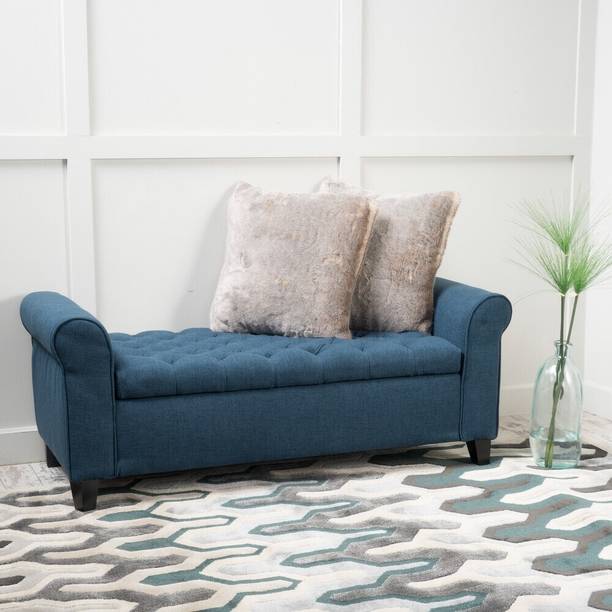 TFS Rolled Arm Tufted Settee with Storage Box 2 setter For Bedroom/Livingroom Solid Wood Settee