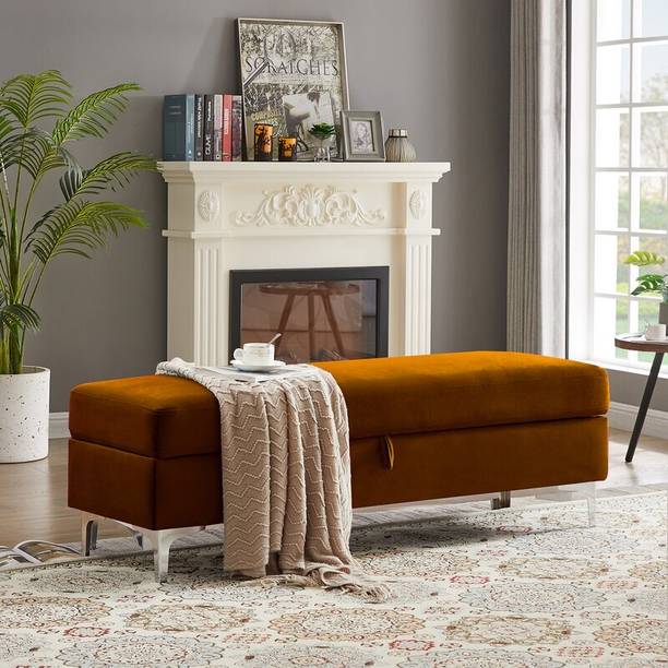 TFS Stylish Flip Top Storage Bench with Beautiful steel legs Solid Wood Settee