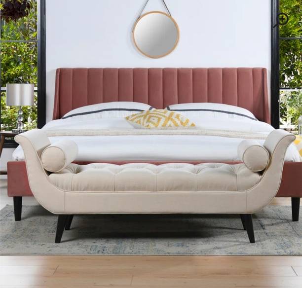 TFS Luxury flared Arm Tufted Bench with two round bolster pillow Solid Wood Settee