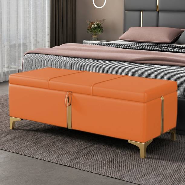 TFS Velvet Fabric Golden Strip Design Bench/Couch/ Diwan For Bedroom, Living-room Solid Wood Settee