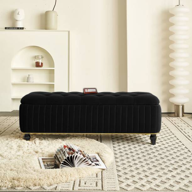 TFS Luxury Button & Lining Tufted Cushion Design Storage Box Ottoman /Sofa For Home Solid Wood Settee