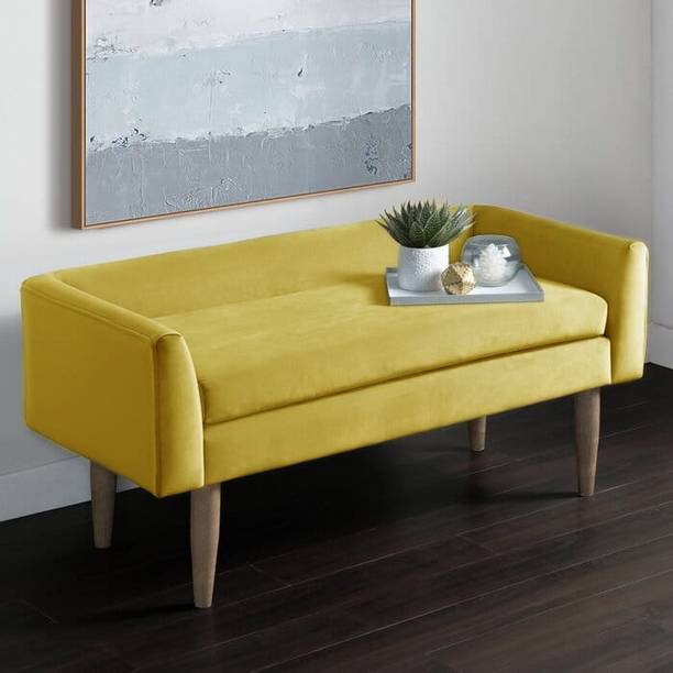 TFS Luxurious Velvet Bench With Back and Armrest for Bedroom/Living room 3 seater Solid Wood Settee