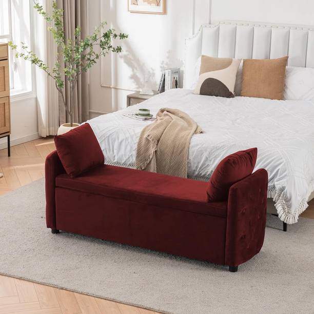 Wu Dtimber Upholstered Bedroom End-of-Bed Bench with Hidden Storage & Cushions Engineered Wood Settee