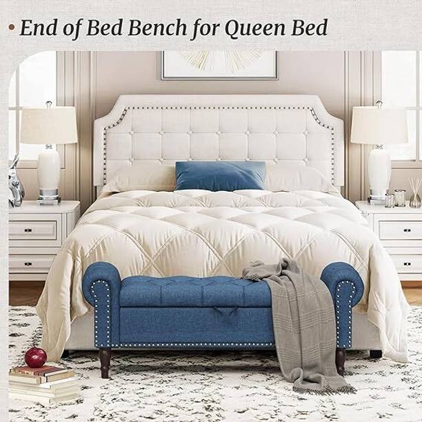 MAJESTIC MART Luxury Button Tufted Bench with Arm and Nailhead Ottoman Bench for Living Room Solid Wood Settee