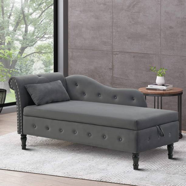 TFS Glam Velvet Tufted Button 2 Seat Lounger/Chaise/Sofa for Home/Office Solid Wood Settee