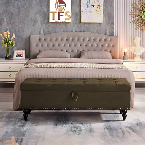 TFS Luxury Velvet Tufted Settee/Sofa 2 Seater with Storage Box For Bedroom/Living Solid Wood Settee
