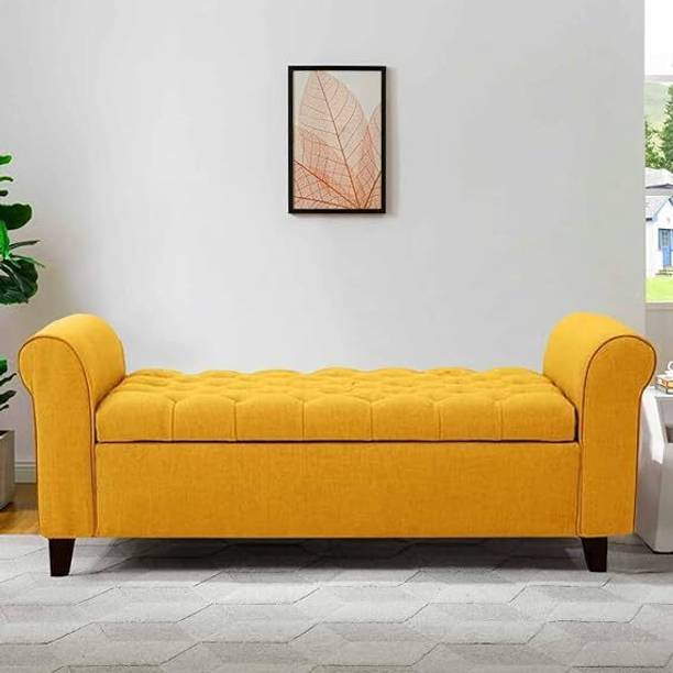 MAJESTIC MART Button-Tufted Storage Ottoman Couch pouffe for Bedroom, Entryway, Living Room Solid Wood Settee