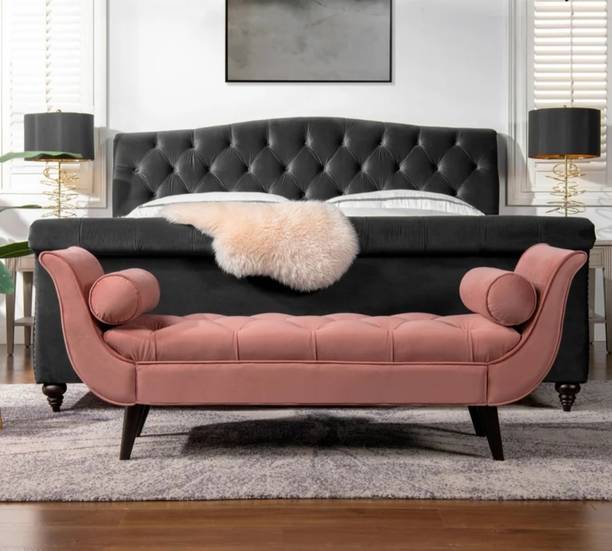 TFS Tufted Bench with two round bolster pillow Solid Wood Settee