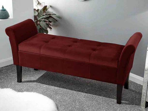 TFS Velvet Fabric 2 seat Bench Settee with Storage Box For Living Room/Bedroom Solid Wood Settee