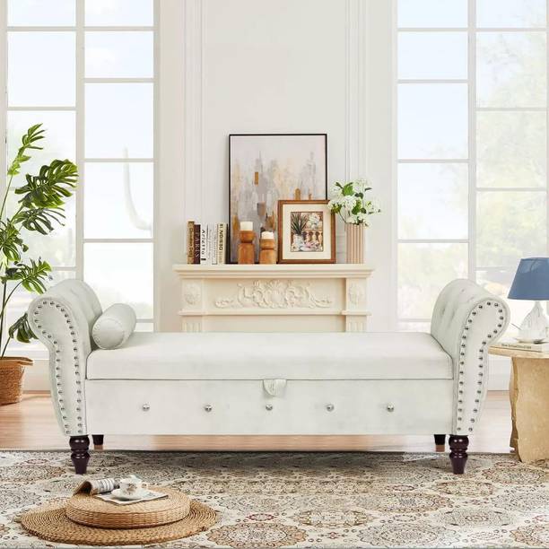 MAJESTIC MART Modern Button-Tufted Storage Ottoman Bench 2 seater sofa settee Diwan For Home Solid Wood Settee