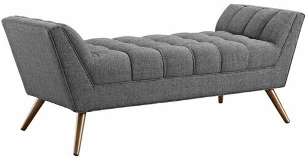 TFS Luxurious Bench With Armrest Tufted Cushion Work Solid Wood Settee
