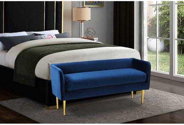 TFS Armrest & Backrest Upholstered Bench with Gold Finish Legs 2 Seater Solid Wood Settee