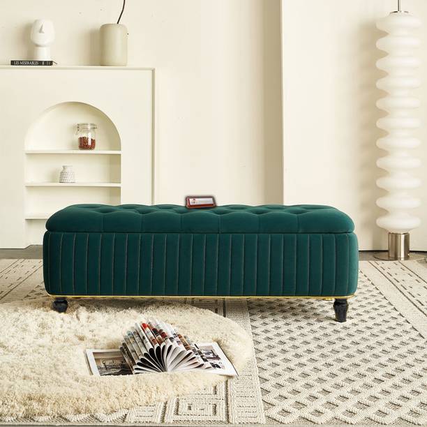 TFS Luxury Button & Lining Tufted Cushion Design Storage Box Ottoman /Sofa For Home Solid Wood Settee
