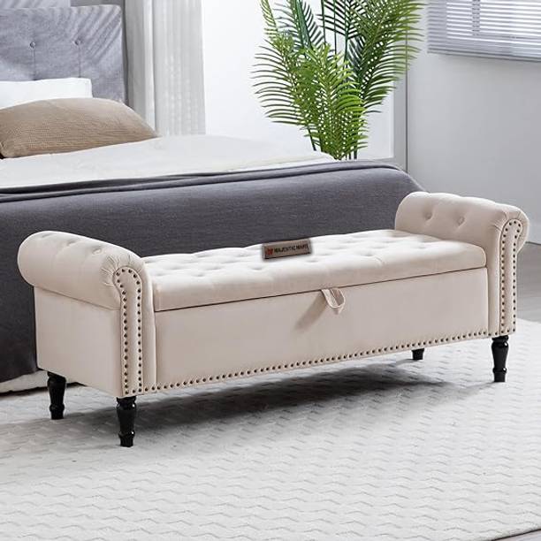 MAJESTIC MART Luxuroius Tufted Storage Ottoman Bench with Arms for Living Room, Entryway, Home Solid Wood Settee