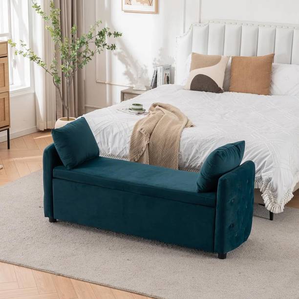 Wu Dtimber Upholstered Bedroom End-of-Bed Bench with Hidden Storage & Cushions Engineered Wood Settee