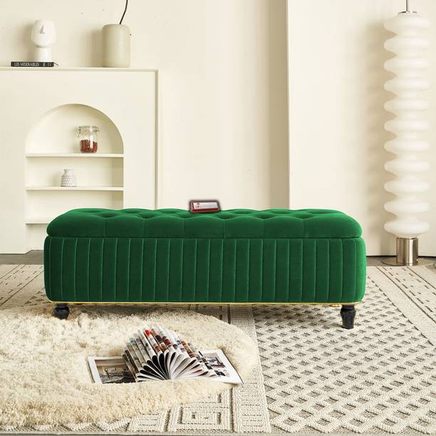 TFS Luxury Button & Lining Tufted Cushion Design Storage Box Ottoman /Sofa For Home Solid Wood Settee