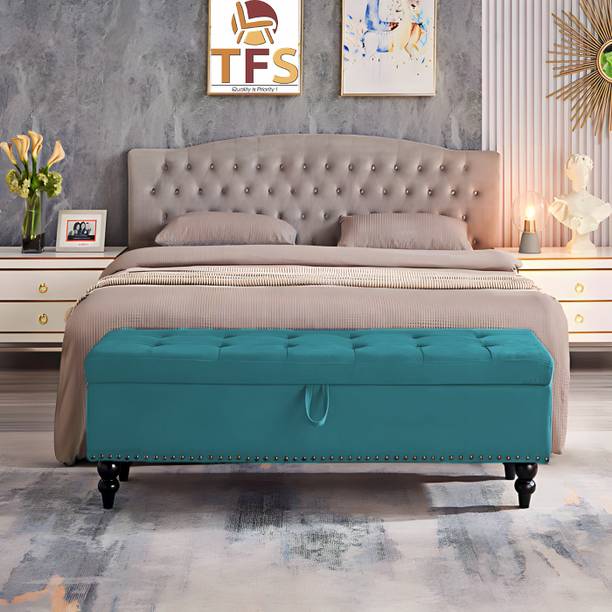 TFS Luxury Velvet Tufted Settee/Sofa 2 Seater with Storage Box For Bedroom/Living Solid Wood Settee