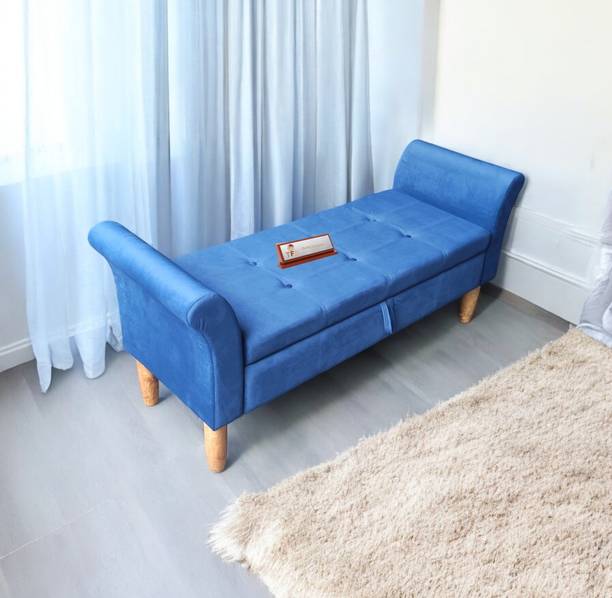 TFS Velvet Fabric 2 seat Bench Settee with Storage Box For Living Room/Bedroom Solid Wood Settee