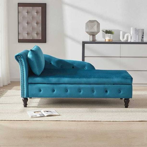 TFS Glam Velvet Tufted Button 2 Seat Lounger/Chaise/Sofa for Home/Office Solid Wood Settee