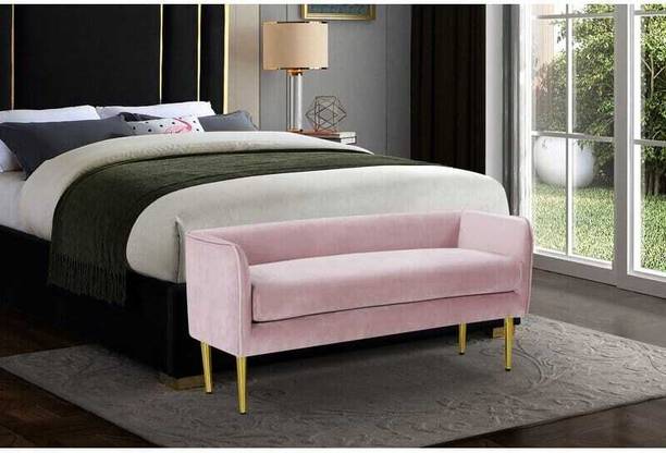 TFS Armrest & Backrest Upholstered Bench with Gold Finish Legs 3 Seater Solid Wood Settee