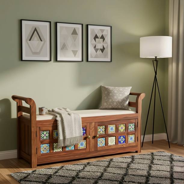 RTGHCRAFT Solid Sheesham Wood 2 Seater Sofa Bench with Storage Natural Honey Finish Settee Solid Wood Settee