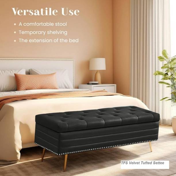 TFS Nail-head Velvet Fabric Tufted 2 seater Bench/Sofa for Bedroom/Living-room Solid Wood Settee