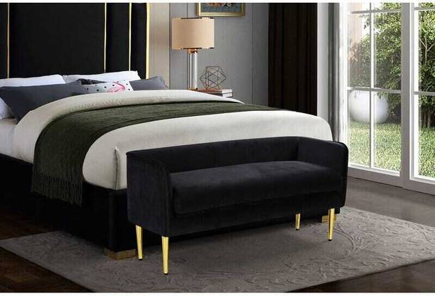 TFS Armrest & Backrest Upholstered Bench with Gold Finish Legs 2 Seater Solid Wood Settee