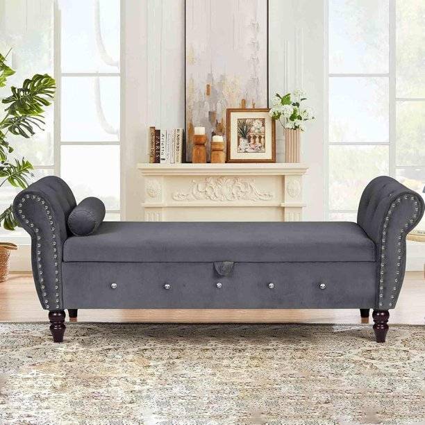MAJESTIC MART Modern Button-Tufted Storage Ottoman Bench 2 seater sofa settee Diwan For Home Solid Wood Settee