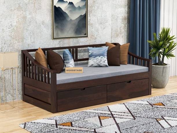 WOODSTAGE Sheesham Wood 3 Seater Sofa Cum Diwan With Drawer Storage For Home/LivingRoom Solid Wood Settee