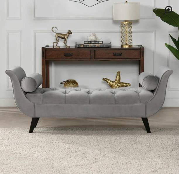 TFS Tufted Cordelia Bench with two round bolster pillow Solid Wood Settee