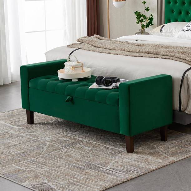 MAJESTIC MART Luxurious button-tufted 2 seater sofa settee entryway bench/diwan with storage Solid Wood Settee