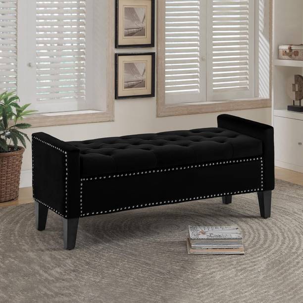 MAJESTIC MART Velvet Storage Ottoman | 48'' Luxury Button Tufted End of Bed | Modern Entryway Solid Wood Settee