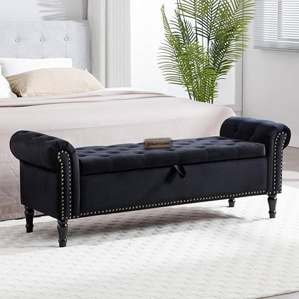 MAJESTIC MART Luxuroius Tufted Storage Ottoman Bench with Arms for Living Room, Entryway, Home Solid Wood Settee
