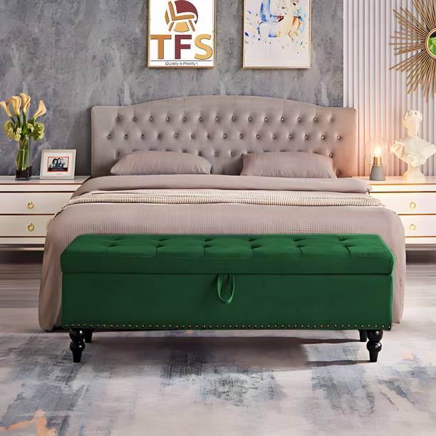 TFS Luxury Velvet Tufted Settee/Sofa 3 Seater with Storage Box For Bedroom/Living Solid Wood Settee