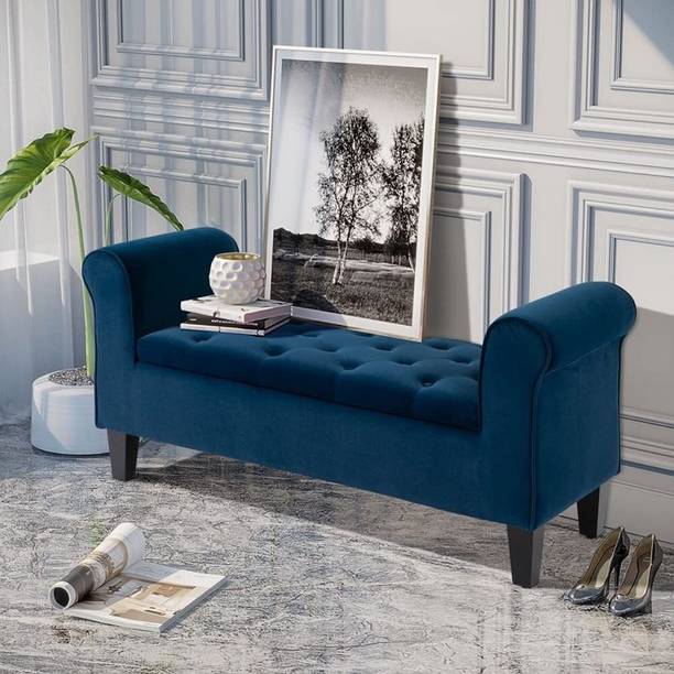 DMK Fabric Upholstered Bench with Armrests Couch Puffy for Bedroom, Entryway Solid Wood Settee