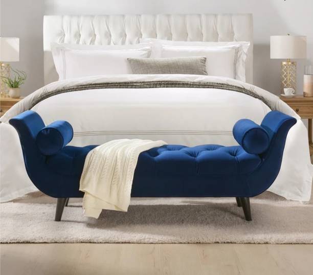 TFS Luxury flared Arm Tufted Bench with two round bolster pillow Solid Wood Settee