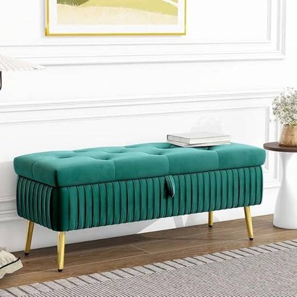 MAJESTIC MART Modern Velvet Fabric Ottoman Bench Couch with storage for Room & Office - Solid Wood Settee