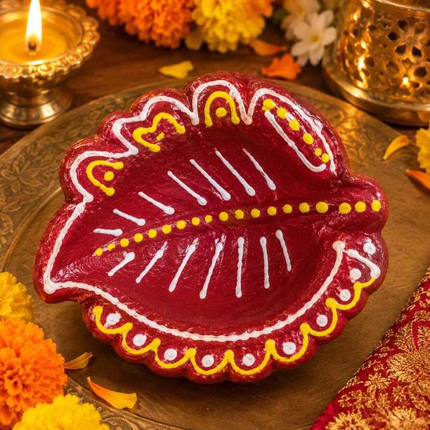 KESARI Handcrafted Designer Clay Diya for Diwali Terracotta (Pack of 10) Table Diya